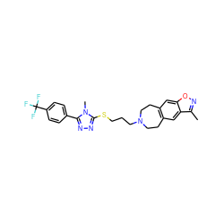 Cc1noc2cc3c(cc12)CCN(CCCSc1nnc(-c2ccc(C(F)(F)F)cc2)n1C)CC3 ZINC000029126946