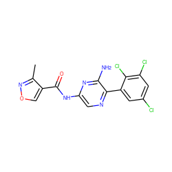 Cc1nocc1C(=O)Nc1cnc(-c2cc(Cl)cc(Cl)c2Cl)c(N)n1 ZINC000118849505