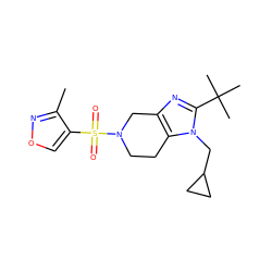 Cc1nocc1S(=O)(=O)N1CCc2c(nc(C(C)(C)C)n2CC2CC2)C1 ZINC000043024166