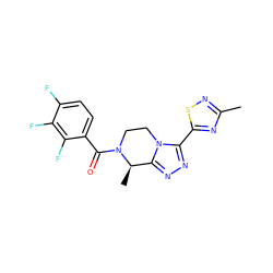 Cc1nsc(-c2nnc3n2CCN(C(=O)c2ccc(F)c(F)c2F)[C@@H]3C)n1 ZINC000218835219