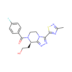 Cc1nsc(-c2nnc3n2CCN(C(=O)c2ccc(F)cc2)[C@@H]3CCO)n1 ZINC000218835535