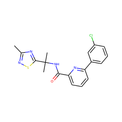 Cc1nsc(C(C)(C)NC(=O)c2cccc(-c3cccc(Cl)c3)n2)n1 ZINC000206690339