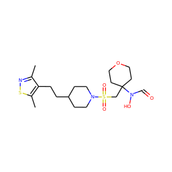 Cc1nsc(C)c1CCC1CCN(S(=O)(=O)CC2(N(O)C=O)CCOCC2)CC1 ZINC000071281913