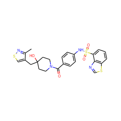 Cc1nscc1CC1(O)CCN(C(=O)c2ccc(NS(=O)(=O)c3cccc4scnc34)cc2)CC1 ZINC000653664364