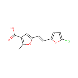 Cc1oc(/C=C/c2ccc(Cl)o2)cc1C(=O)O ZINC001772582853