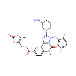 Cc1oc(=O)oc1COC(=O)c1ccc2c(c1)c1nc(N3CCC[C@@H](N)C3)n(Cc3cc(F)ccc3Cl)c1c(=O)n2C ZINC000299854497