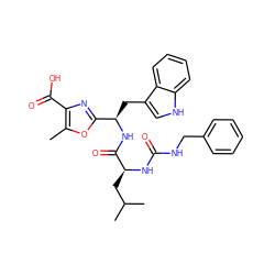 Cc1oc([C@@H](Cc2c[nH]c3ccccc23)NC(=O)[C@H](CC(C)C)NC(=O)NCc2ccccc2)nc1C(=O)O ZINC000028021174