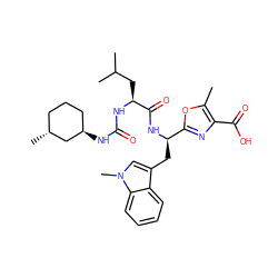 Cc1oc([C@@H](Cc2cn(C)c3ccccc23)NC(=O)[C@H](CC(C)C)NC(=O)N[C@@H]2CCC[C@@H](C)C2)nc1C(=O)O ZINC000028014333