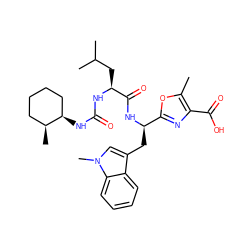 Cc1oc([C@@H](Cc2cn(C)c3ccccc23)NC(=O)[C@H](CC(C)C)NC(=O)N[C@@H]2CCCC[C@@H]2C)nc1C(=O)O ZINC000028090515