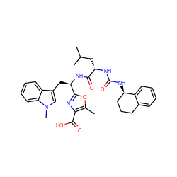 Cc1oc([C@@H](Cc2cn(C)c3ccccc23)NC(=O)[C@H](CC(C)C)NC(=O)N[C@@H]2CCCc3ccccc32)nc1C(=O)O ZINC000028088475