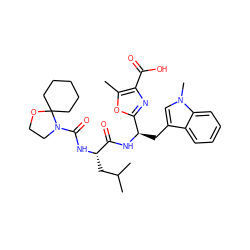 Cc1oc([C@@H](Cc2cn(C)c3ccccc23)NC(=O)[C@H](CC(C)C)NC(=O)N2CCOC23CCCCC3)nc1C(=O)O ZINC000028019229