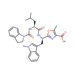 Cc1oc([C@@H](Cc2cn(C)c3ccccc23)NC(=O)[C@H](CC(C)C)NC(=O)N2CCc3ccccc32)nc1C(=O)O ZINC000001541952