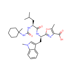 Cc1oc([C@@H](Cc2cn(C)c3ccccc23)NC(=O)[C@H](CC(C)C)NC(=O)NC2(C)CCCCC2)nc1C(=O)O ZINC000028100380