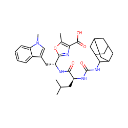 Cc1oc([C@@H](Cc2cn(C)c3ccccc23)NC(=O)[C@H](CC(C)C)NC(=O)NC2C3CC4CC(C3)CC2C4)nc1C(=O)O ZINC000028102644