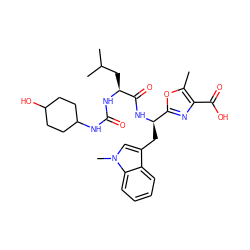 Cc1oc([C@@H](Cc2cn(C)c3ccccc23)NC(=O)[C@H](CC(C)C)NC(=O)NC2CCC(O)CC2)nc1C(=O)O ZINC000028092438