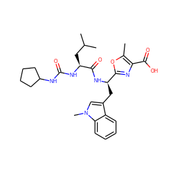 Cc1oc([C@@H](Cc2cn(C)c3ccccc23)NC(=O)[C@H](CC(C)C)NC(=O)NC2CCCC2)nc1C(=O)O ZINC000013746801