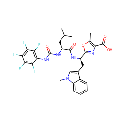 Cc1oc([C@@H](Cc2cn(C)c3ccccc23)NC(=O)[C@H](CC(C)C)NC(=O)Nc2c(F)c(F)c(F)c(F)c2F)nc1C(=O)O ZINC000028021136
