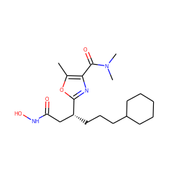 Cc1oc([C@H](CCCC2CCCCC2)CC(=O)NO)nc1C(=O)N(C)C ZINC000038444994