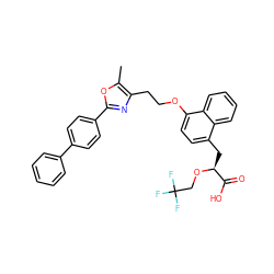 Cc1oc(-c2ccc(-c3ccccc3)cc2)nc1CCOc1ccc(C[C@H](OCC(F)(F)F)C(=O)O)c2ccccc12 ZINC000042833932