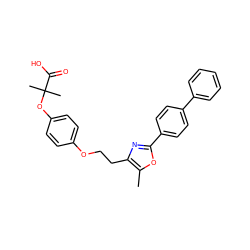 Cc1oc(-c2ccc(-c3ccccc3)cc2)nc1CCOc1ccc(OC(C)(C)C(=O)O)cc1 ZINC000049938522