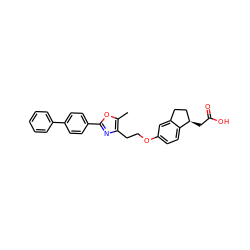 Cc1oc(-c2ccc(-c3ccccc3)cc2)nc1CCOc1ccc2c(c1)CC[C@H]2CC(=O)O ZINC000028951951