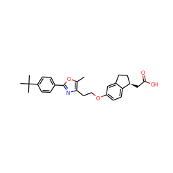 Cc1oc(-c2ccc(C(C)(C)C)cc2)nc1CCOc1ccc2c(c1)CC[C@H]2CC(=O)O ZINC000028951943