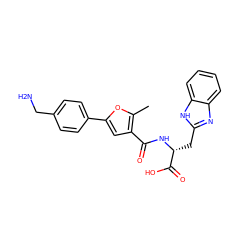 Cc1oc(-c2ccc(CN)cc2)cc1C(=O)N[C@H](Cc1nc2ccccc2[nH]1)C(=O)O ZINC000096273551