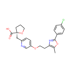 Cc1oc(-c2ccc(Cl)cc2)nc1CCOc1ccc(C[C@]2(C(=O)O)CCCO2)nc1 ZINC000034717796