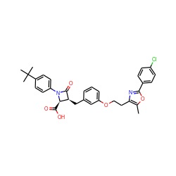 Cc1oc(-c2ccc(Cl)cc2)nc1CCOc1cccc(C[C@@H]2C(=O)N(c3ccc(C(C)(C)C)cc3)[C@@H]2C(=O)O)c1 ZINC000029126759