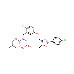 Cc1oc(-c2ccc(Cl)cc2)nc1COc1ccc(F)c(CN(CC(=O)O)C(=O)OCC(C)C)c1 ZINC000653819703