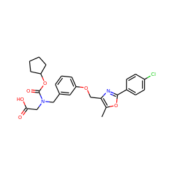 Cc1oc(-c2ccc(Cl)cc2)nc1COc1cccc(CN(CC(=O)O)C(=O)OC2CCCC2)c1 ZINC000049072043