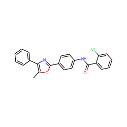 Cc1oc(-c2ccc(NC(=O)c3ccccc3Cl)cc2)nc1-c1ccccc1 ZINC000072183029