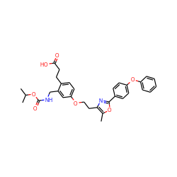 Cc1oc(-c2ccc(Oc3ccccc3)cc2)nc1CCOc1ccc(CCC(=O)O)c(CNC(=O)OC(C)C)c1 ZINC000034717773