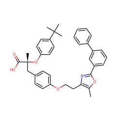 Cc1oc(-c2cccc(-c3ccccc3)c2)nc1CCOc1ccc(C[C@@](C)(Oc2ccc(C(C)(C)C)cc2)C(=O)O)cc1 ZINC000028456441