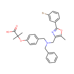 Cc1oc(-c2cccc(Br)c2)nc1CN(Cc1ccccc1)Cc1ccc(OC(C)(C)C(=O)O)cc1 ZINC000095559471