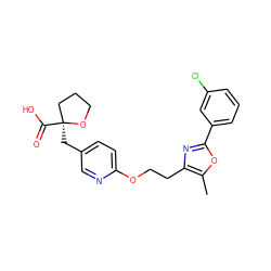 Cc1oc(-c2cccc(Cl)c2)nc1CCOc1ccc(C[C@]2(C(=O)O)CCCO2)cn1 ZINC000034717790