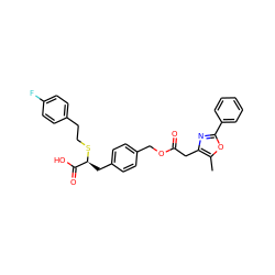 Cc1oc(-c2ccccc2)nc1CC(=O)OCc1ccc(C[C@H](SCCc2ccc(F)cc2)C(=O)O)cc1 ZINC000043198088