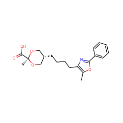 Cc1oc(-c2ccccc2)nc1CCCC[C@H]1CO[C@](C)(C(=O)O)OC1 ZINC000101456279