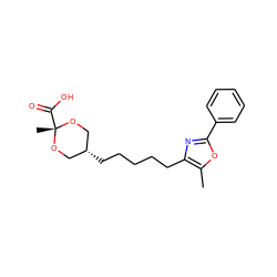 Cc1oc(-c2ccccc2)nc1CCCCC[C@H]1CO[C@@](C)(C(=O)O)OC1 ZINC000261168296