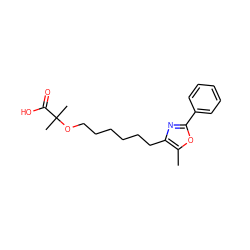 Cc1oc(-c2ccccc2)nc1CCCCCCOC(C)(C)C(=O)O ZINC000029126100