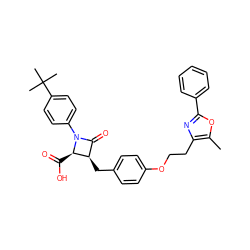 Cc1oc(-c2ccccc2)nc1CCOc1ccc(C[C@@H]2C(=O)N(c3ccc(C(C)(C)C)cc3)[C@@H]2C(=O)O)cc1 ZINC000029126532