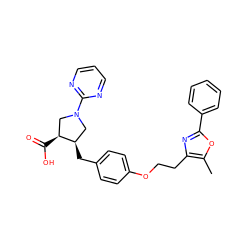 Cc1oc(-c2ccccc2)nc1CCOc1ccc(C[C@@H]2CN(c3ncccn3)C[C@@H]2C(=O)O)cc1 ZINC000200612533