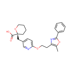 Cc1oc(-c2ccccc2)nc1CCOc1ccc(C[C@]2(C(=O)O)CCCCO2)cn1 ZINC000034717771