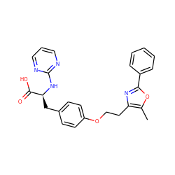 Cc1oc(-c2ccccc2)nc1CCOc1ccc(C[C@H](Nc2ncccn2)C(=O)O)cc1 ZINC000026833878