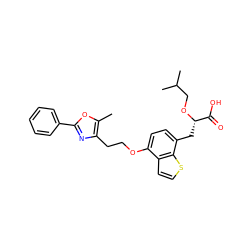 Cc1oc(-c2ccccc2)nc1CCOc1ccc(C[C@H](OCC(C)C)C(=O)O)c2sccc12 ZINC000040413451