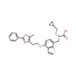 Cc1oc(-c2ccccc2)nc1CCOc1ccc(C[C@H](OCC2CC2)C(=O)O)c2sccc12 ZINC000040937683