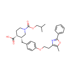 Cc1oc(-c2ccccc2)nc1CCOc1ccc(C[C@H]2CN(C(=O)OCC(C)C)CC[C@H]2C(=O)O)cc1 ZINC000029045858