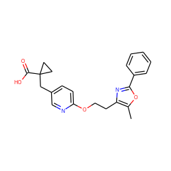 Cc1oc(-c2ccccc2)nc1CCOc1ccc(CC2(C(=O)O)CC2)cn1 ZINC000034717757