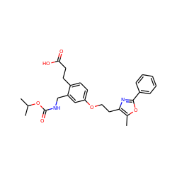 Cc1oc(-c2ccccc2)nc1CCOc1ccc(CCC(=O)O)c(CNC(=O)OC(C)C)c1 ZINC000034717766