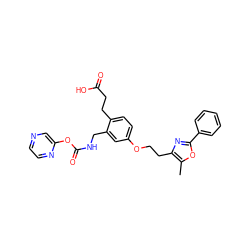 Cc1oc(-c2ccccc2)nc1CCOc1ccc(CCC(=O)O)c(CNC(=O)Oc2cnccn2)c1 ZINC000034717786